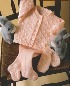 Baby toddler knitting pattern copy Cardigan leggings mitts 8 ply - Picture 1 of 2