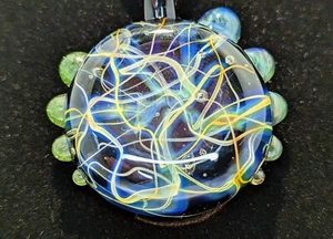 Silver Fume Chaos Handmade Blown Glass Boro Pendant Jewelry Necklace - Picture 1 of 5