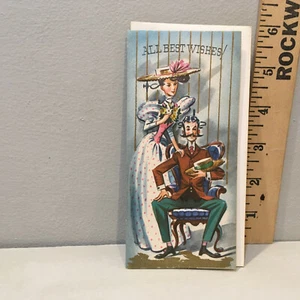 Vtg Birthday Straw Hat Card Pretty Woman Handle Bar Mustache Unused w/ Envelope - Bild 1 von 3