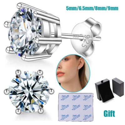 HMJ 1Pair 925 Stud Earrings Sterling Silver GRA 0.5-3CT Real Moissanite D Color - Image 1 of 4
