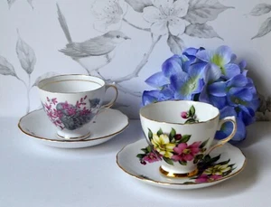 SET LOT 2 Vintage COLCLOUGH England Tea Cup Saucer Set, Flowers, bone china - Picture 1 of 11