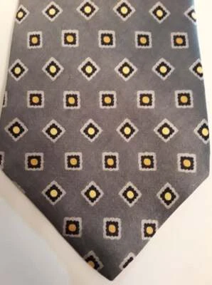 LANDS' END - 100% SILK NECKTIE - GRAY WITH PEACH-ORANGE AND YELLOW ACCENTS - Image 1 of 3