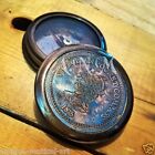 Antique Brass Pocket Compass Copper Dial Vintage Marine Collectible