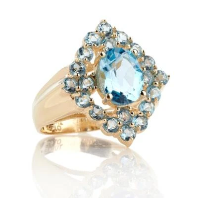 Anel de pedra preciosa topázio azul natural tamanho 7 Technibond folheado a ouro amarelo 14K prata - Imagem 1 de 2