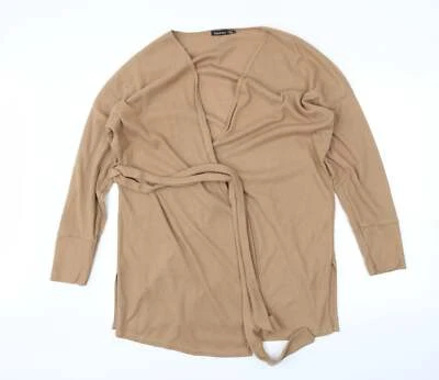 bohoo Womens Brown V-Neck Polyester Blend Wrap Jumper Size 16 - Image 1 of 4