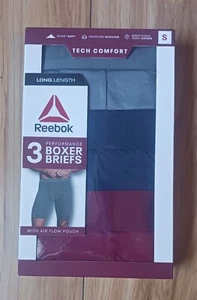 Reebok Men's Tech Comfort Boxer Briefs Size S 3 Pack Long Length Air Flow Pouch - Picture 1 of 2