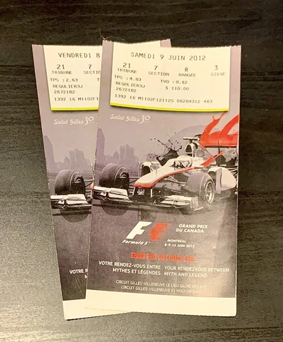 June 8th 9th 2012 Formula 1 Grand Prix Montreal Pair Of Ticket Stub F1 Canadian Cover
