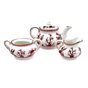 Coalport Bone China Indian Tree Mini Tea Set Coral Red Teapot Creamer Sugar Bowl - Picture 1 of 18