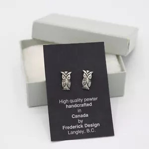 Handcrafted Pewter Owl Earrings Lead-Free Hypo Allergenic Made in Canada - Picture 1 of 2