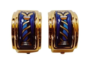 Hermès Cloisonné Enamel Womens Gold-Tone Luxury Fashion Clip On Earrings - Picture 1 of 9