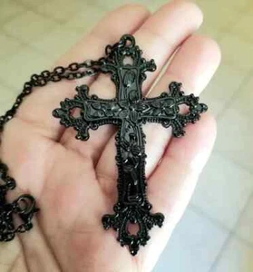 Large Black Cross Necklace Black Choker Large Cross Necklace Cross Choker Gothic - Picture 1 of 6