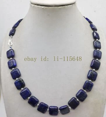 Collar de cuentas de piedras preciosas de lapislázuli azul cuadrado natural de 14 mm regalo de cumpleaños de 20"" Foto 1 de 3