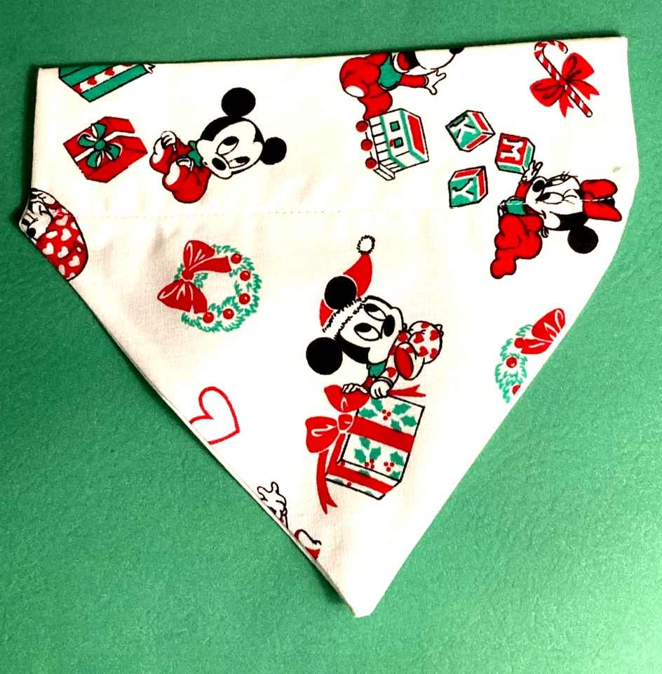 Over Collar Slide On Pet Dog Cat Bandana Scarf  CHRISTMAS BABY MICKEY MOUSE  MED - Image 1 of 1