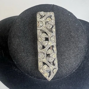 Vintage Silver Tone Long Rhinestone Dress Clip - Picture 1 of 3