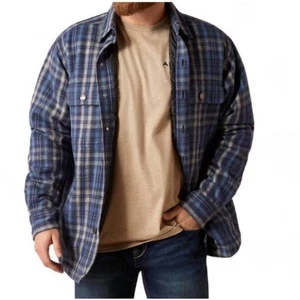 NWT ARIAT Hannoch Retro Shirt Jacket in Plaid Mood Indigo Quilted Lined Men's L - Picture 1 of 11