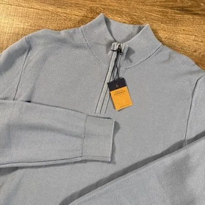 Charles Tyrwhitt Sweater Mens Large Ocean Blue Jumper 1/4 Zip 1/2 Honeycomb Mock - Picture 1 of 14