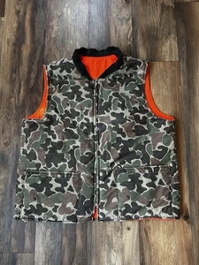 VINTAGE Walls Vest Mens Brown Orange Reversible Full Zip Duck Camo Hunting 90s - Picture 1 of 12