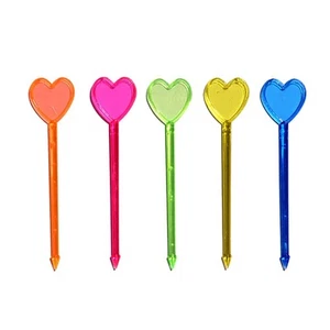 100 Pcs Multicolor Plastic Fruit Picks Toothpicks Heart Cocktail Appetizer Pi... - Picture 1 of 4