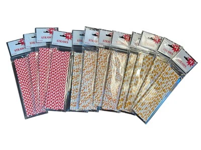 New 120 Paper Straw Lot 8” Decorated Hotdogs Hamburgers Checkered Red White BBQ - Image 1 of 4