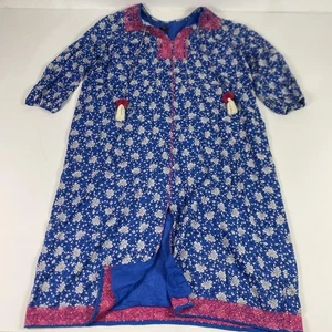 J Crew Kleid Damen XL blau Blumen bestickt Quaste Boho Baumwolle gefüttert - Bild 1 von 10