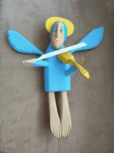 Centro de arte polaco madera arte popular ángel tocando un violín tallado a mano decoración de pared - Imagen 1 de 13