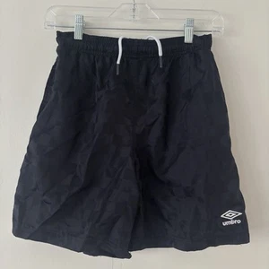 Vintage Umbro Checkered Soccer Shorts Adult Small S Satin Black Made in USA - Picture 1 of 7