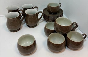 Denby Greystone 6 Tea Cups & Saucers Sugar Bowl 4 Mugs - Picture 1 of 14