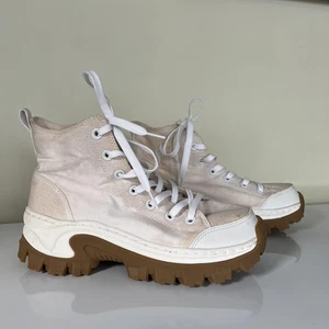 Skechers Damenschuhe Größe 8,5 weiß Canvas hoher Stollen Gummisohle klobig 177243 - Bild 1 von 10