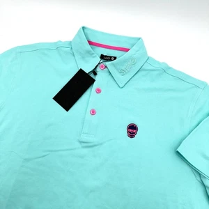 SWAG Golf Polo Shirt Men's Large Aqua Blue Skull Logo Don't Give A Putt NWT - Picture 1 of 10