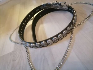 Nietengürtel Totenkopf Ketten - Echtleder - Rock - Metal - Gothic - Biker - 85cm - Bild 1 von 3