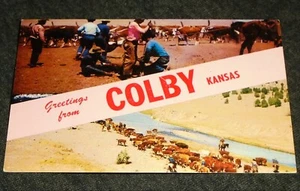 Rodeo, Cowboys at Colby, Kansas 1960's Vintage Banner Postcard - Picture 1 of 1