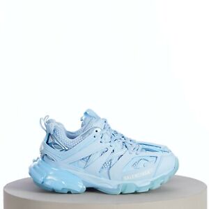 BALENCIAGA 1050$ Women's Track Clear Sole Sneaker - Light Blue Mesh and Nylon
