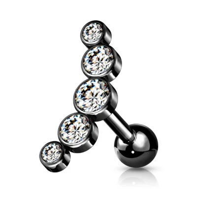 5 Round CZ Set Curve Top Ear Cartilage Piercing Tragus Helix Barbell Studs - Image 1 of 4