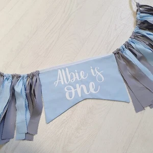 Personalised birthday tassel garland bunting grey and blue 1st 2nd 3rd - Picture 1 of 2