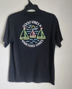 Vineyard Vines Youth Black Neon "Good Vibes "  Logo Pocket T-shirt Size XL(18) - Picture 1 of 5