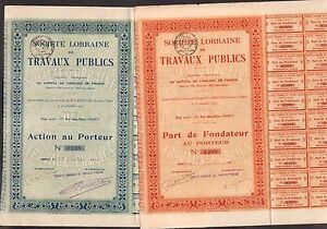 2 titres: SOCIÉTÉ LORRAINE DE TRAVAUX PUBLICS (NANCY 54) (T)