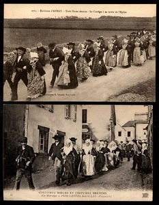 France 2 Vintage Postcards Marriage Scenes Moeurs et Bretons - Picture 1 of 1
