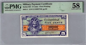 Series 521, 5 Cents 1st Printing Military Payment MPC PMG 58 Pick S841-1 - Picture 1 of 3