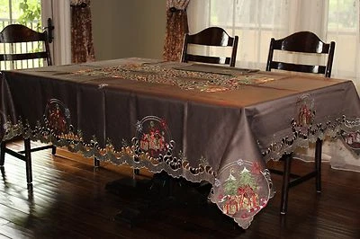 72x126"Large Embroidered Tablecloth Holiday Table Topper Home Party Decor - Image 1 of 3