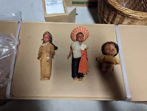 Vintage Moody Cutie Crying Native American Indian Rubber Doll & Other Dolls Lot - Picture 1 of 10