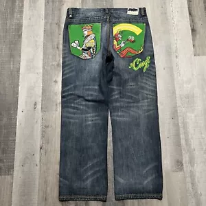 VTG Coogi Baggy Hip Hop Embroidered King & Jester Wide Faded Joker Skater Jeans - Picture 1 of 5