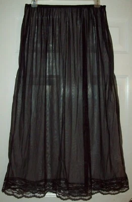 NEGRO TRANSPARENTE * 15 Denier * MEDIO DESLIZAMIENTO * DOBLADILLO DE ENCAJE * 32-54 Cintura XL * Longitud 40" ** Foto 1 de 2
