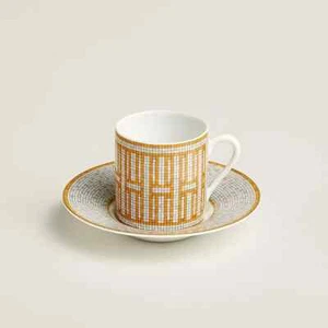 HERMES Mosaique au24 Gold coffee cup & saucer (set of 2) New Brand New - Picture 1 of 4