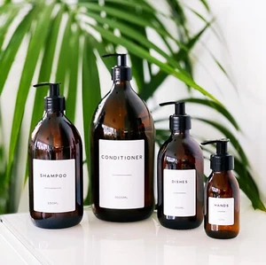 Amber Glass or Plastic Soap Dispenser Bottle with Waterproof Personalised Label - Picture 1 of 10