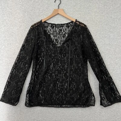 Vintage INC Lace Top Womens Large Black Sheer Elegant Boho Formal Goth Witchy - Image 1 of 4