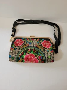Vintage bestickte Clutch Handtasche mehrfarbig Guatemala verstellbarer Riemen - Bild 1 von 8