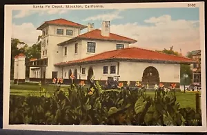 Stockton Kalifornien Santa Fe Railroad Depot Bahnhof antike Postkarte - Bild 1 von 2
