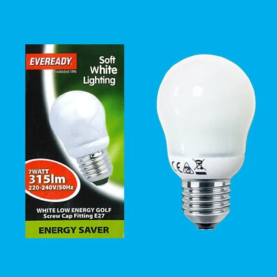 4x 7W EVEREADY Golf Light Bulb ES E27 CFL Energy Saving Lamp 3500K Lighting - Image 1 of 3