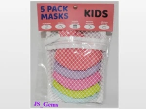 New Kid Girl Pink Blue Orange Purple, Green PPE Face Masks Set In White Mesh Bag - Picture 1 of 11
