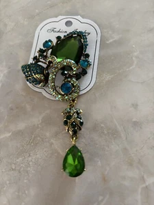 Grande spilla stile giuliana verde smeraldo cristallo strass fiori frutta 4" - Foto 1 di 4